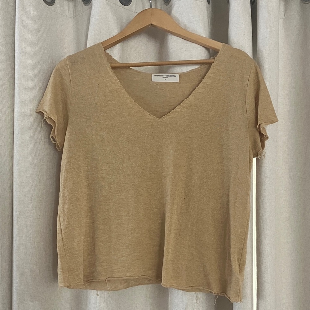 Urban Outfitters Tan V-Neck Short Sleeve Tee